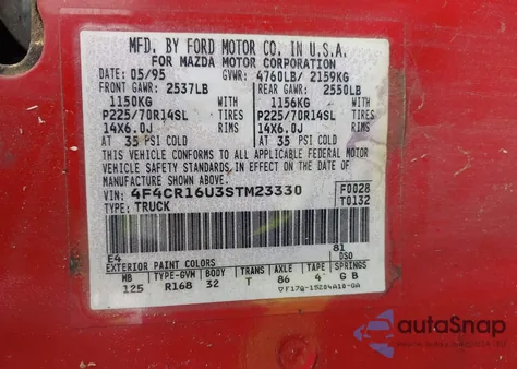 1995 Mazda B3000 Cab Plus from USA, damaged, VIN 4F4CR16U3STM23330